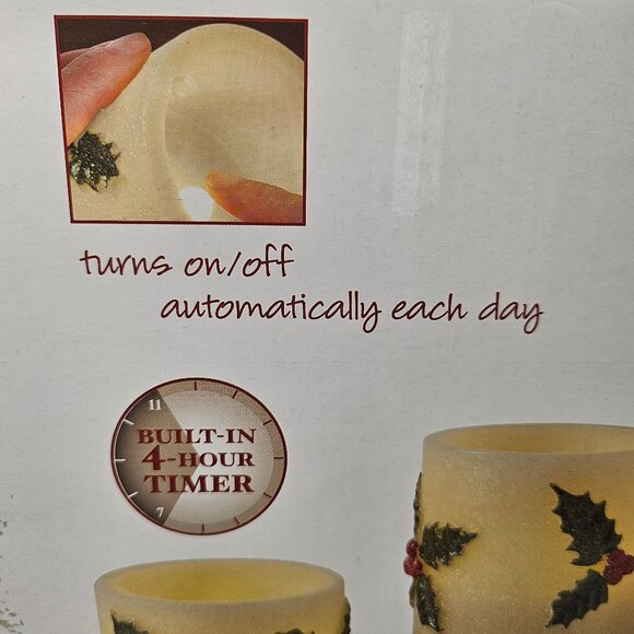 Loft Living Holly Berry Glittered 3 Piece LED Pillar Flameless Candle Set - Picture 8 of 9